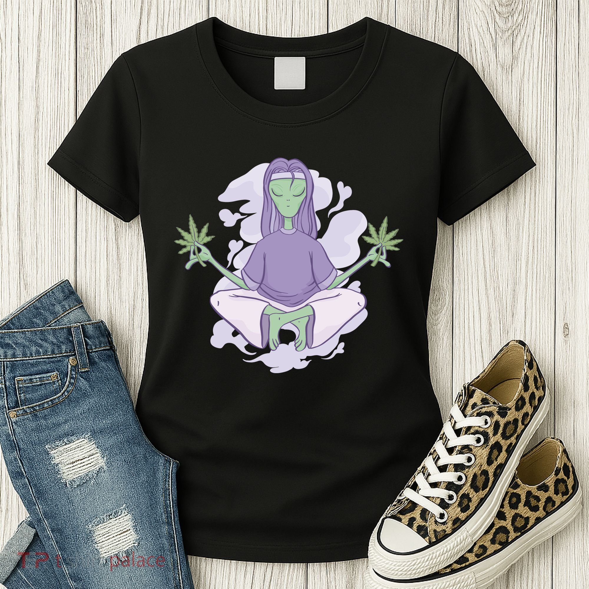 Alien Meditating Weed Women's T-Shirt