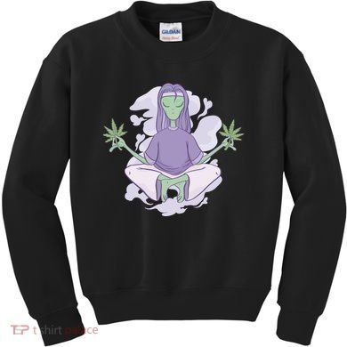 Alien Meditating Weed Kids Sweatshirt