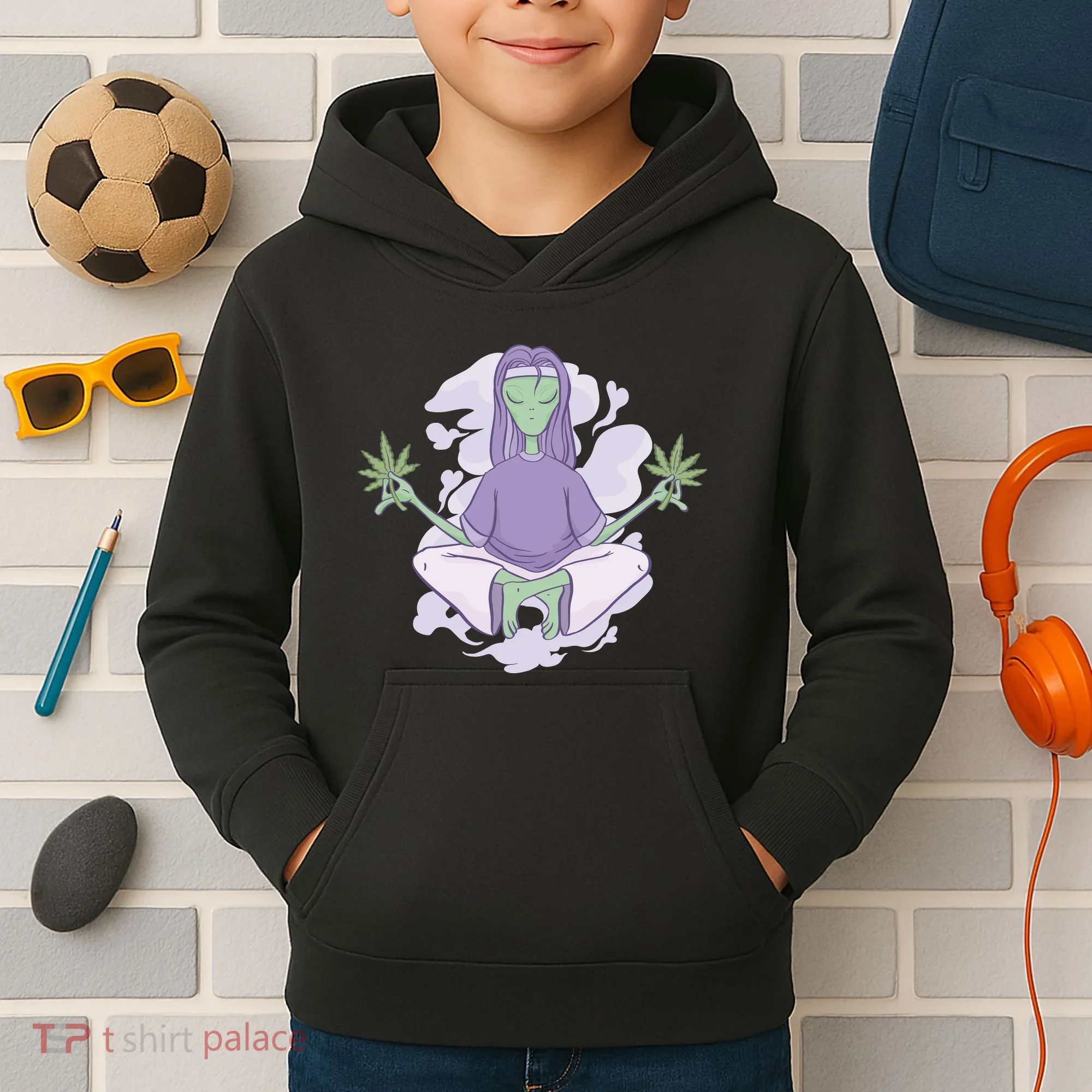 Alien Meditating Weed Kids Hoodie