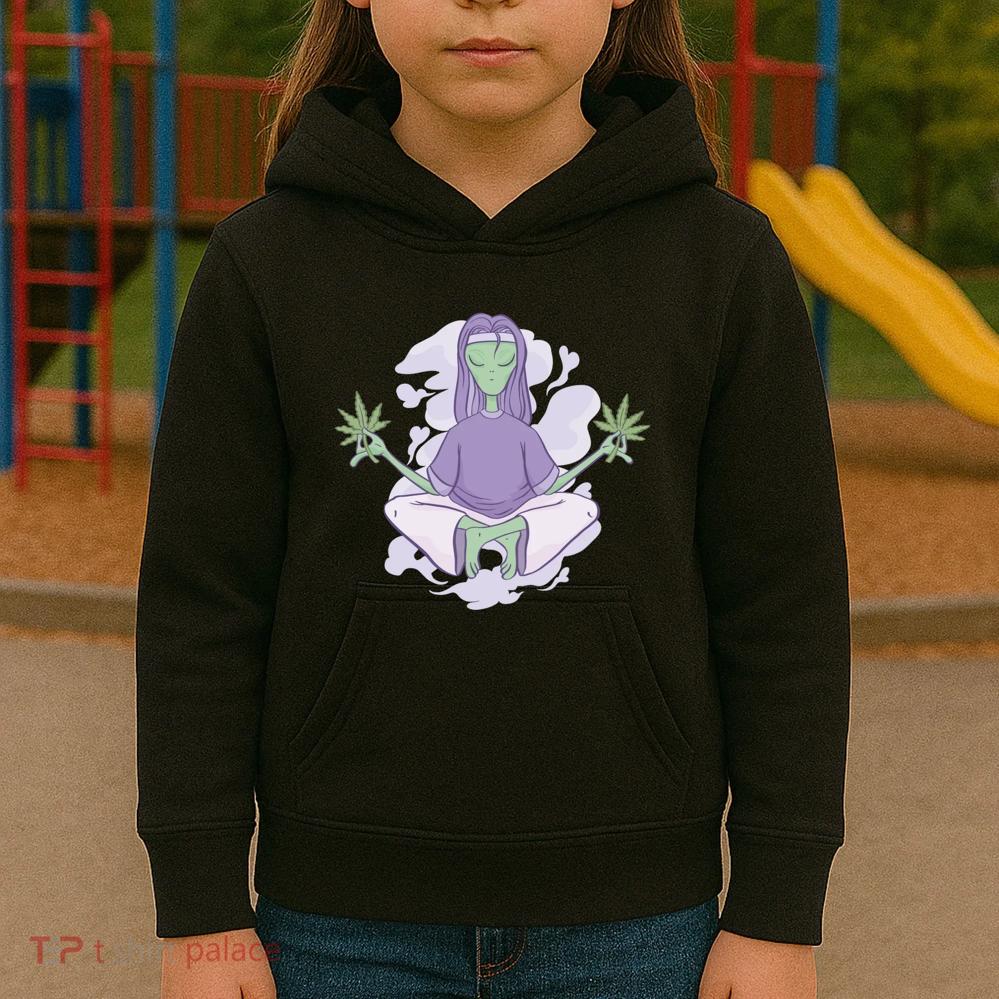 Alien Meditating Weed Kids Hoodie
