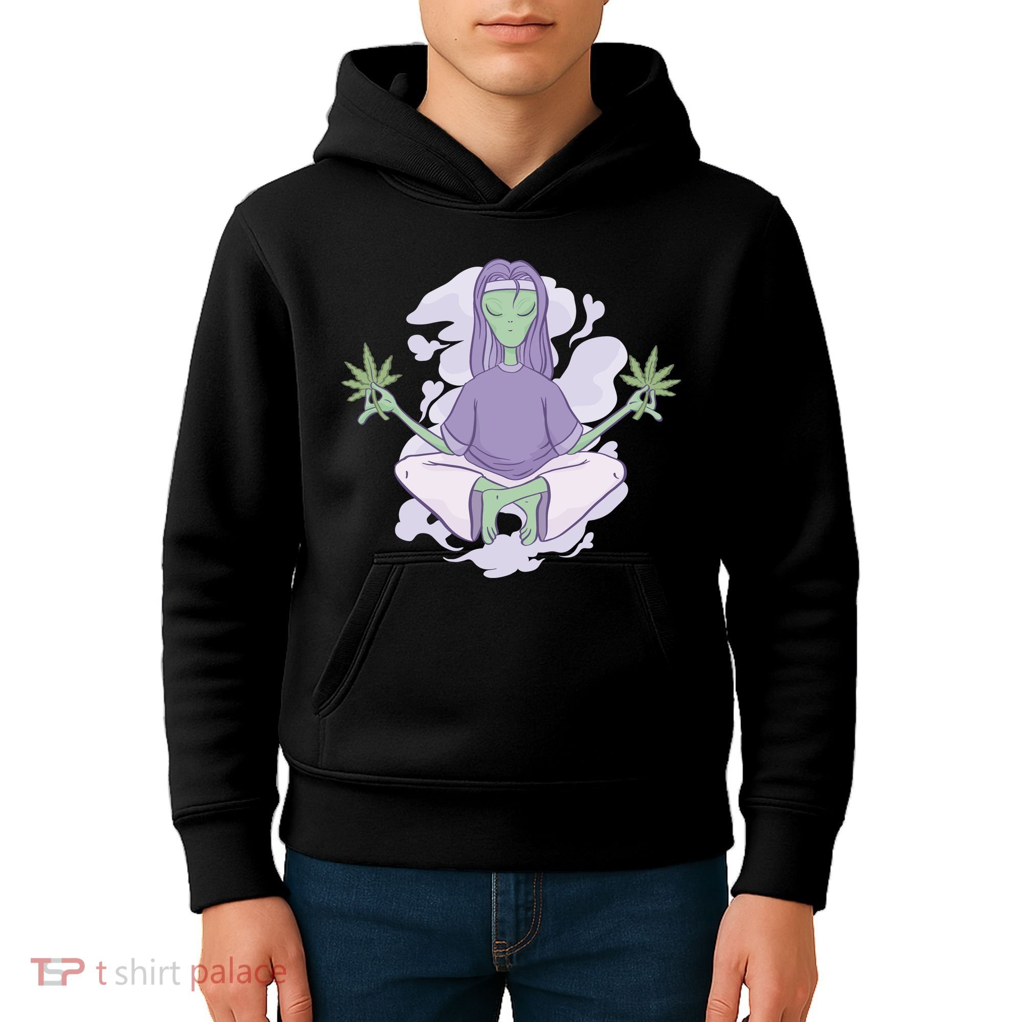 Alien Meditating Weed Kids Hoodie