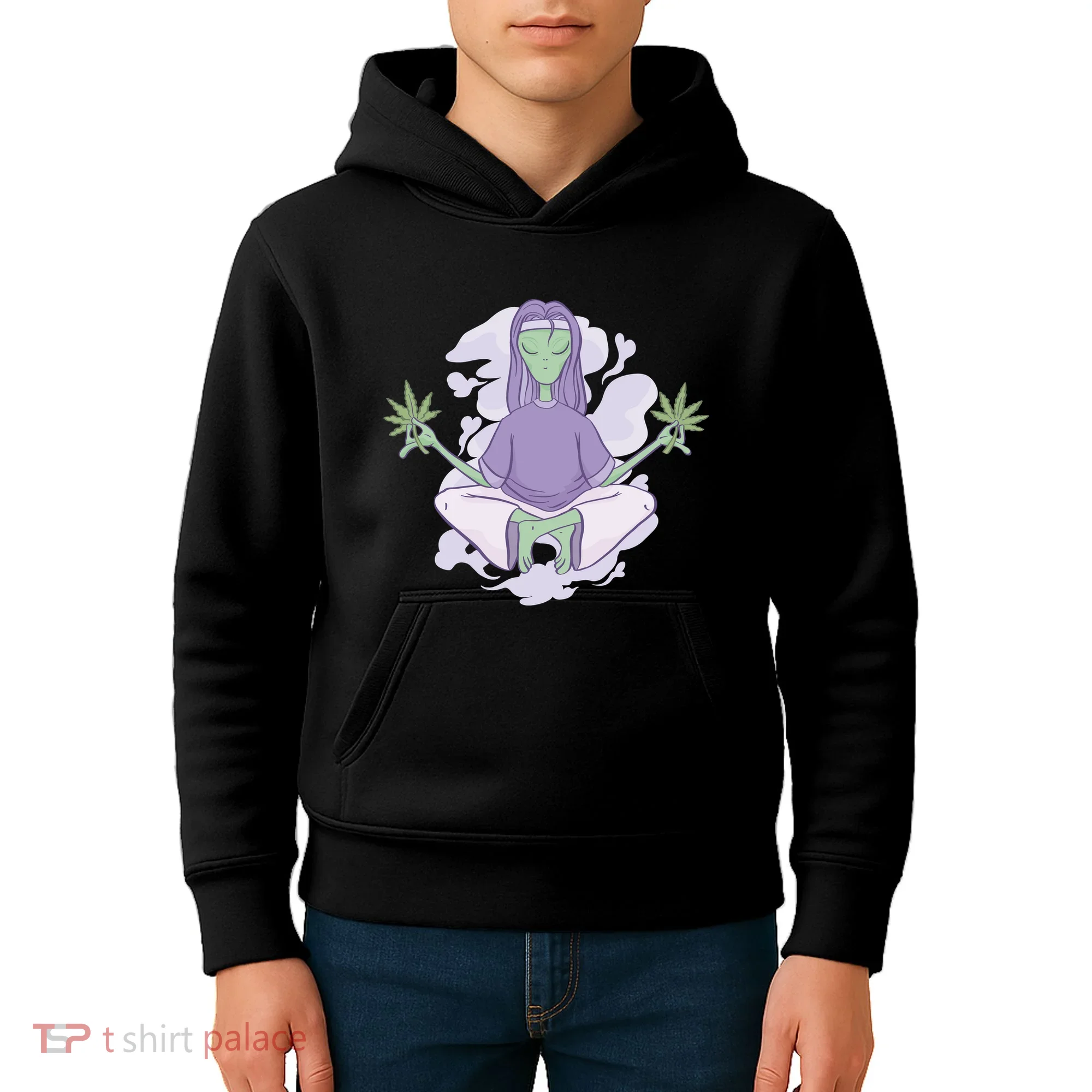 Alien Meditating Weed Kids Hoodie