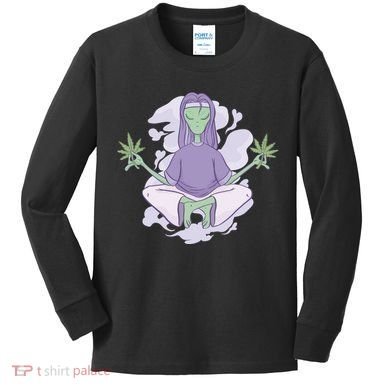 Alien Meditating Weed Kids Long Sleeve Shirt
