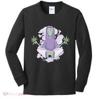 Alien Meditating Weed Kids Long Sleeve Shirt thumb 0