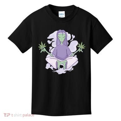 Alien Meditating Weed Kids T-Shirt