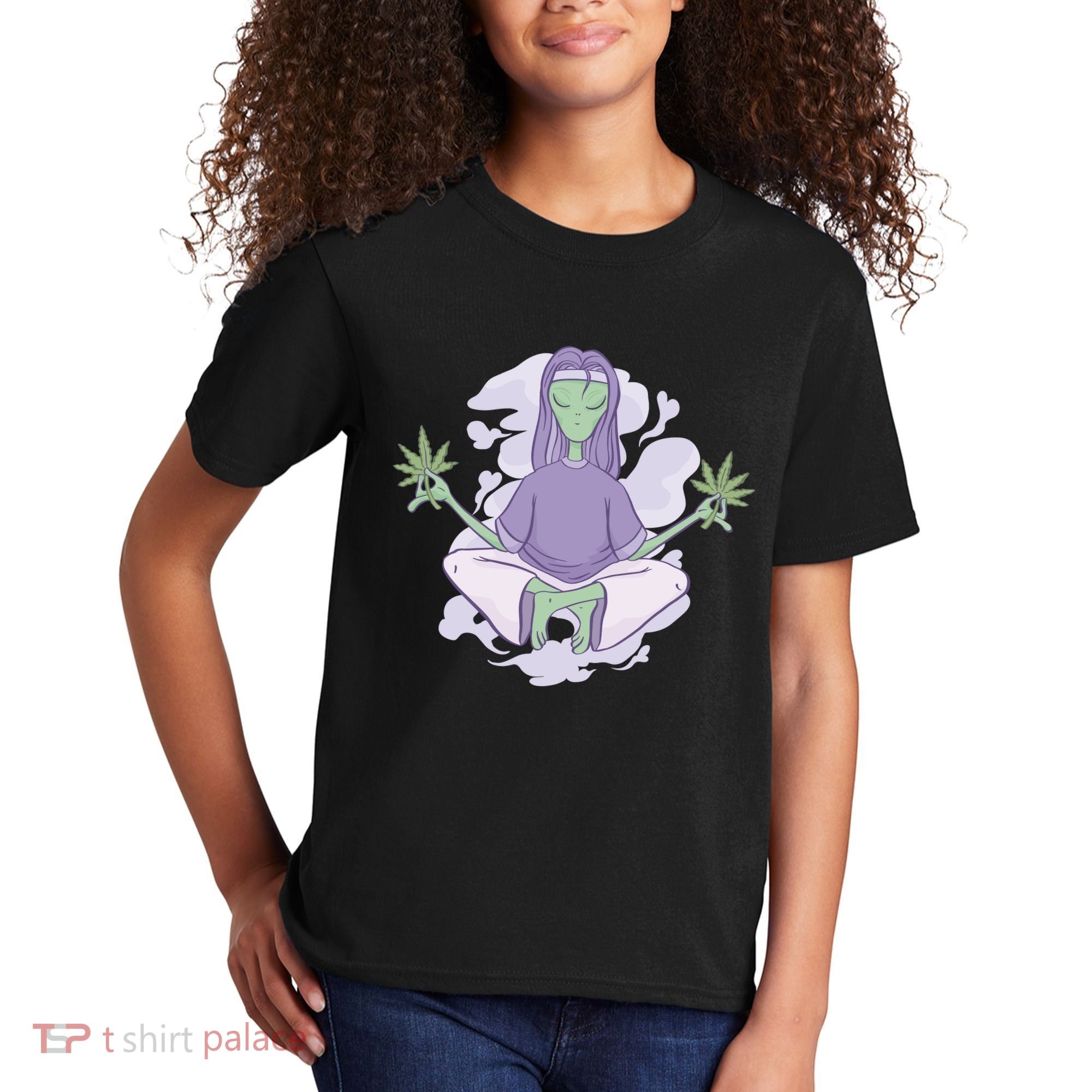 Alien Meditating Weed Kids T-Shirt