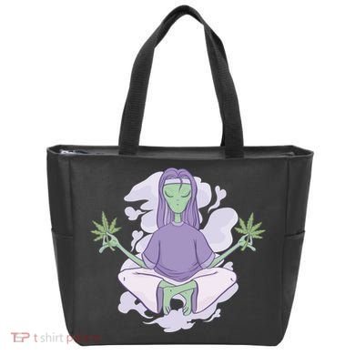 Alien Meditating Weed Tote Bag