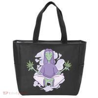 Alien Meditating Weed Tote Bag thumb 0