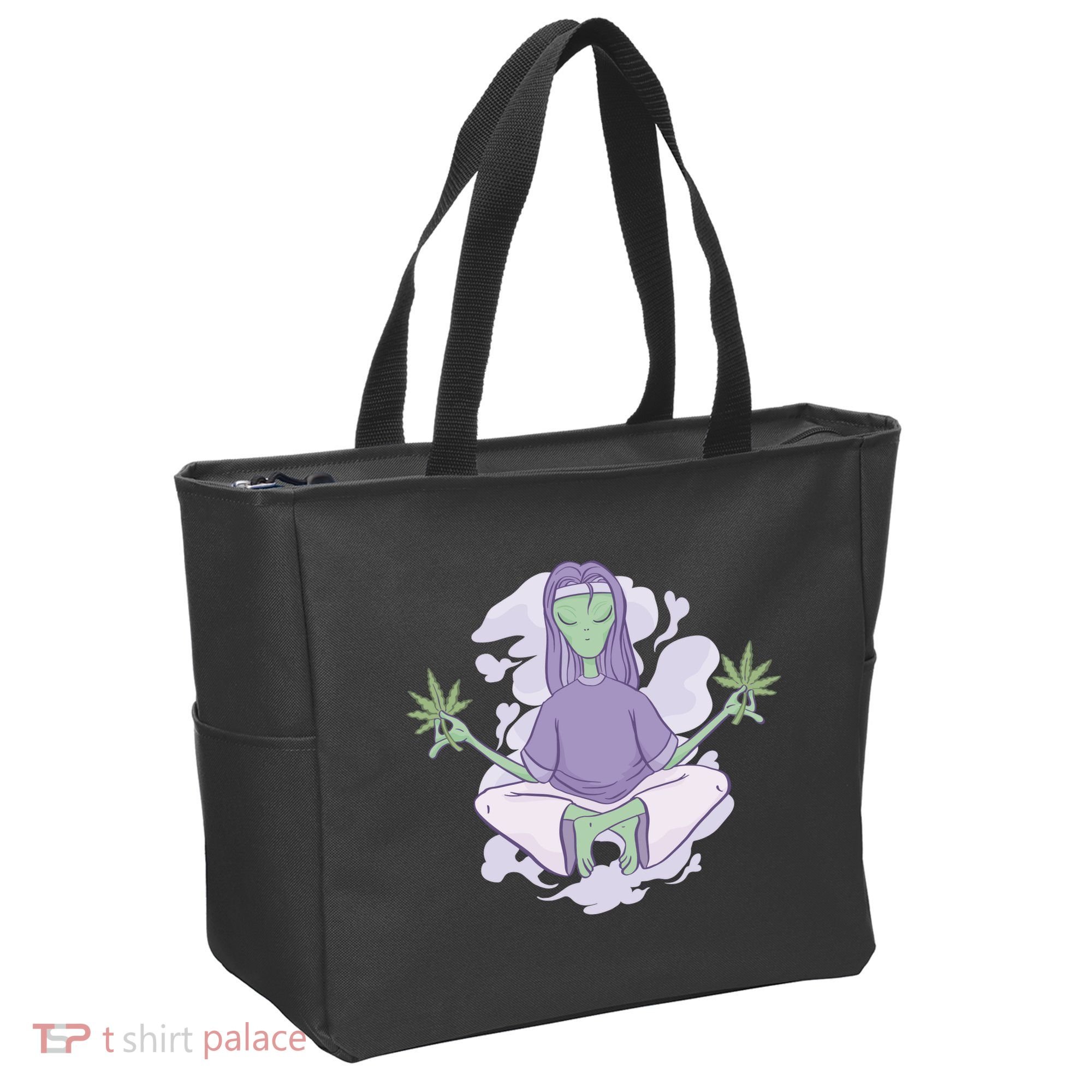 Alien Meditating Weed Tote Bag