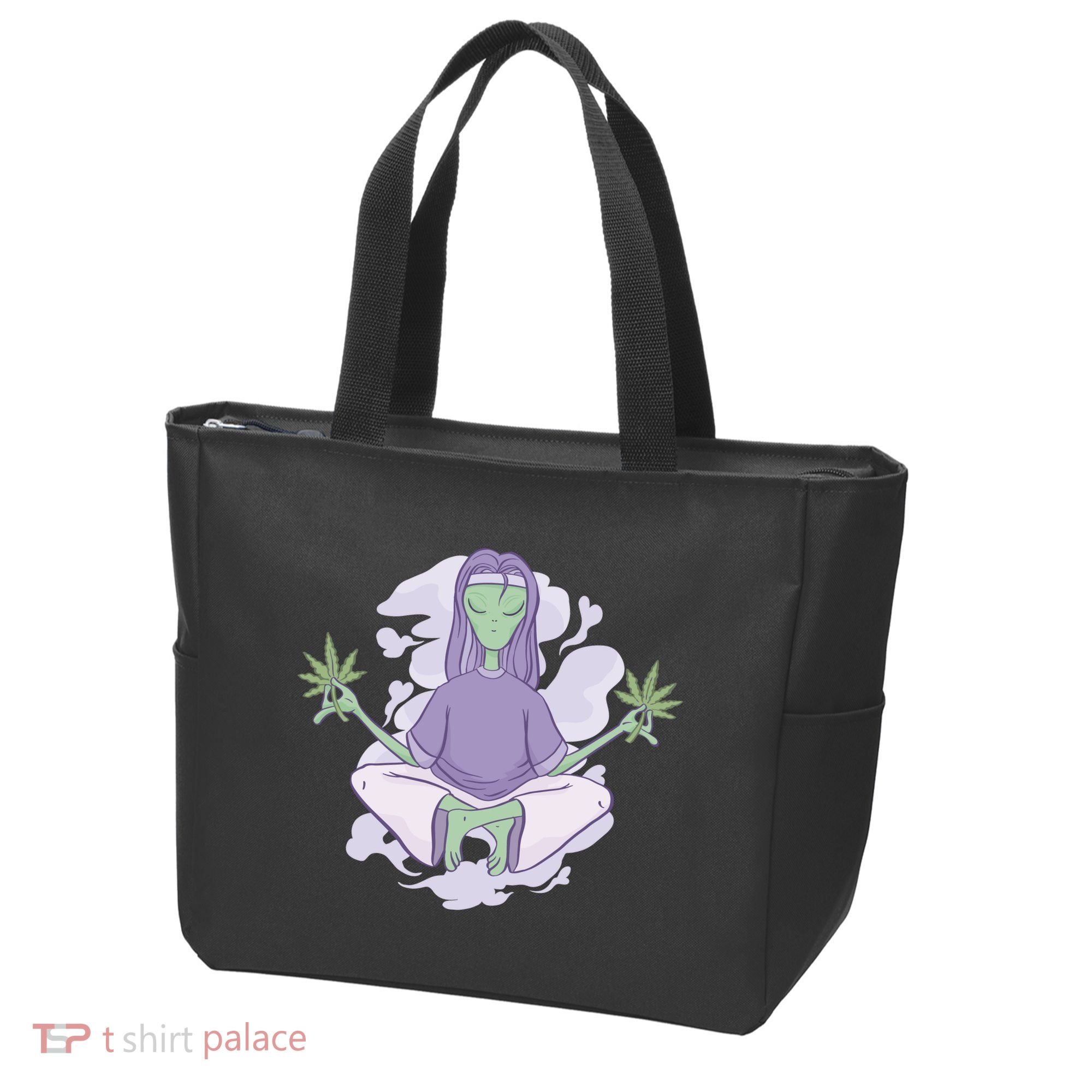 Alien Meditating Weed Tote Bag