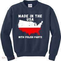 American Made With Polish Parts Polish Pride Poland USA Kids Sweatshirt thumb 0