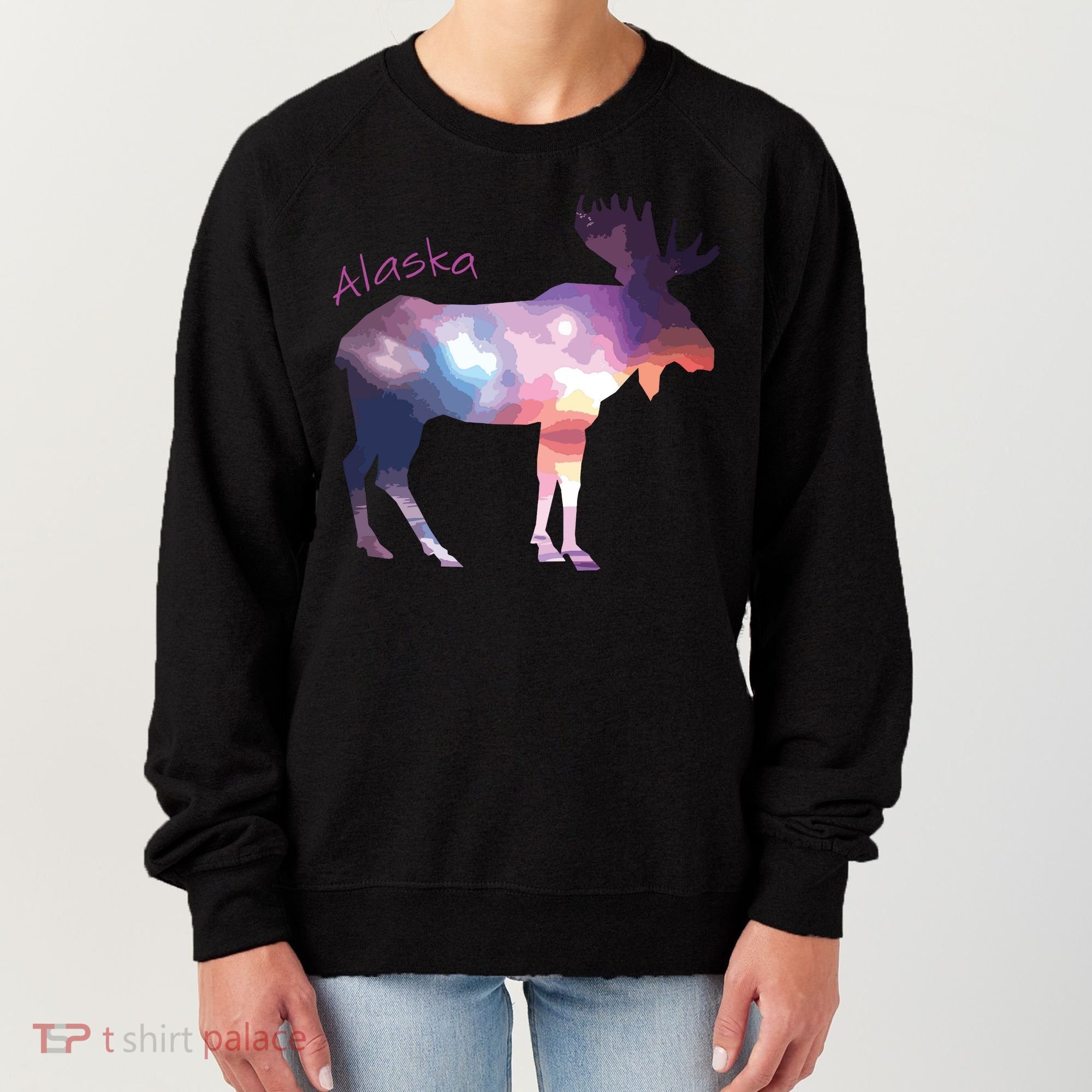 Alaska Moose Within The Borealis And The Polar Sky Women's Sweatshirt