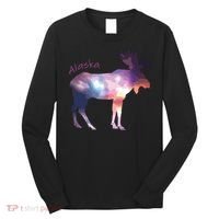 Alaska Moose Within The Borealis And The Polar Sky Long Sleeve Shirt thumb 0