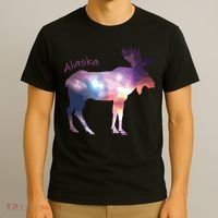 Alaska Moose Within The Borealis And The Polar Sky T-Shirt thumb 3