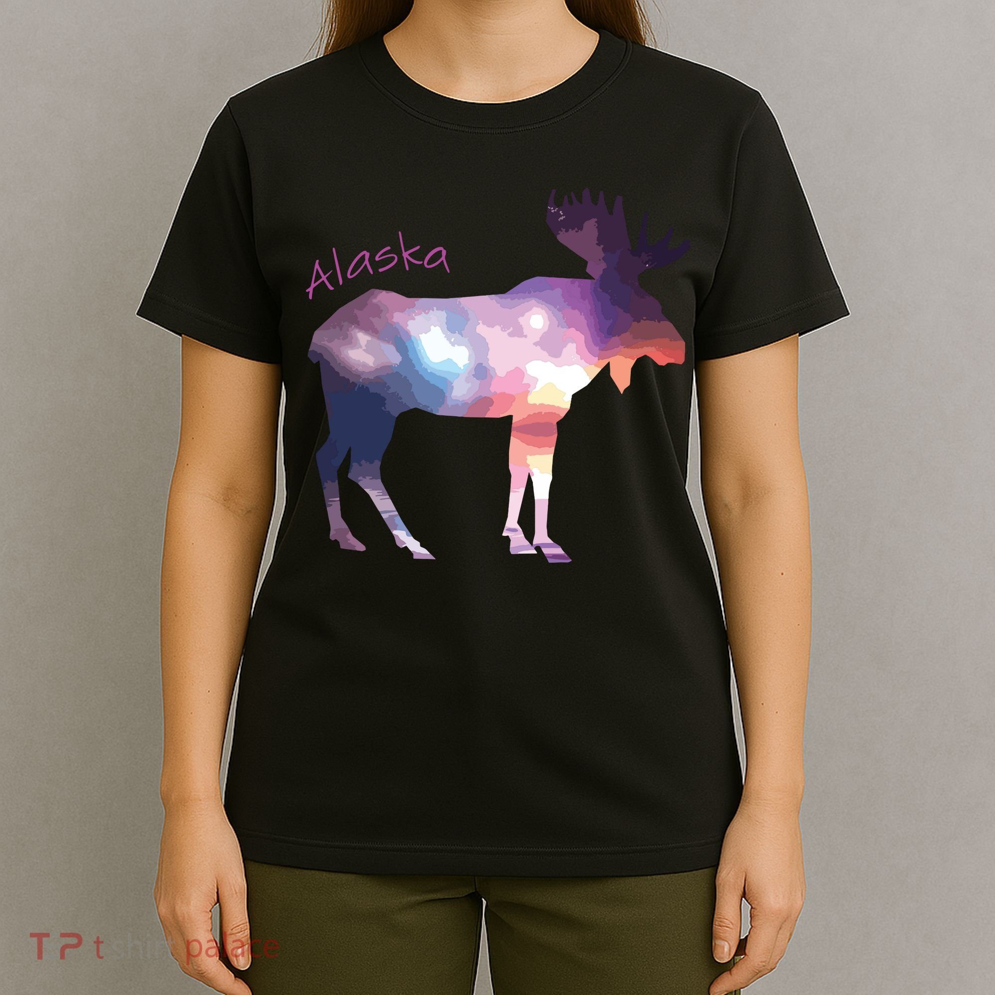 Alaska Moose Within The Borealis And The Polar Sky T-Shirt