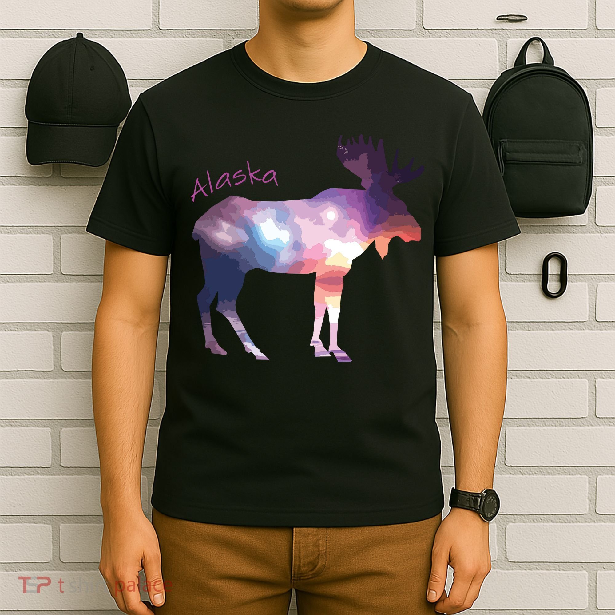 Alaska Moose Within The Borealis And The Polar Sky T-Shirt