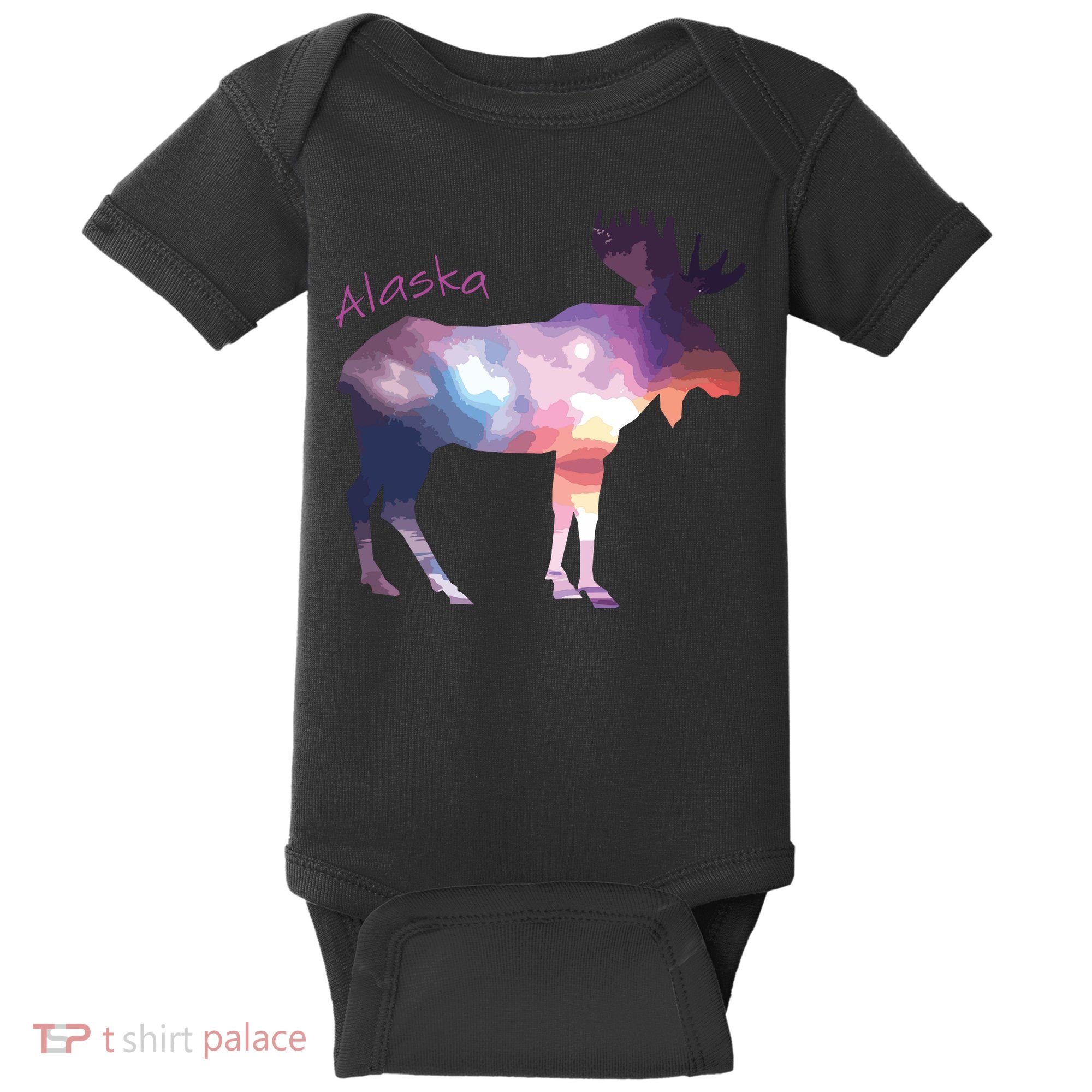 Alaska Moose Within The Borealis And The Polar Sky Baby Bodysuit