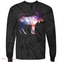 Alaska Moose Within The Borealis And The Polar Sky Tie-Dye Long Sleeve Shirt thumb 0
