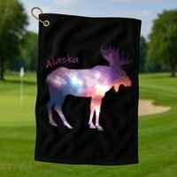 Alaska Moose Within The Borealis And The Polar Sky Golf Towel thumb 1