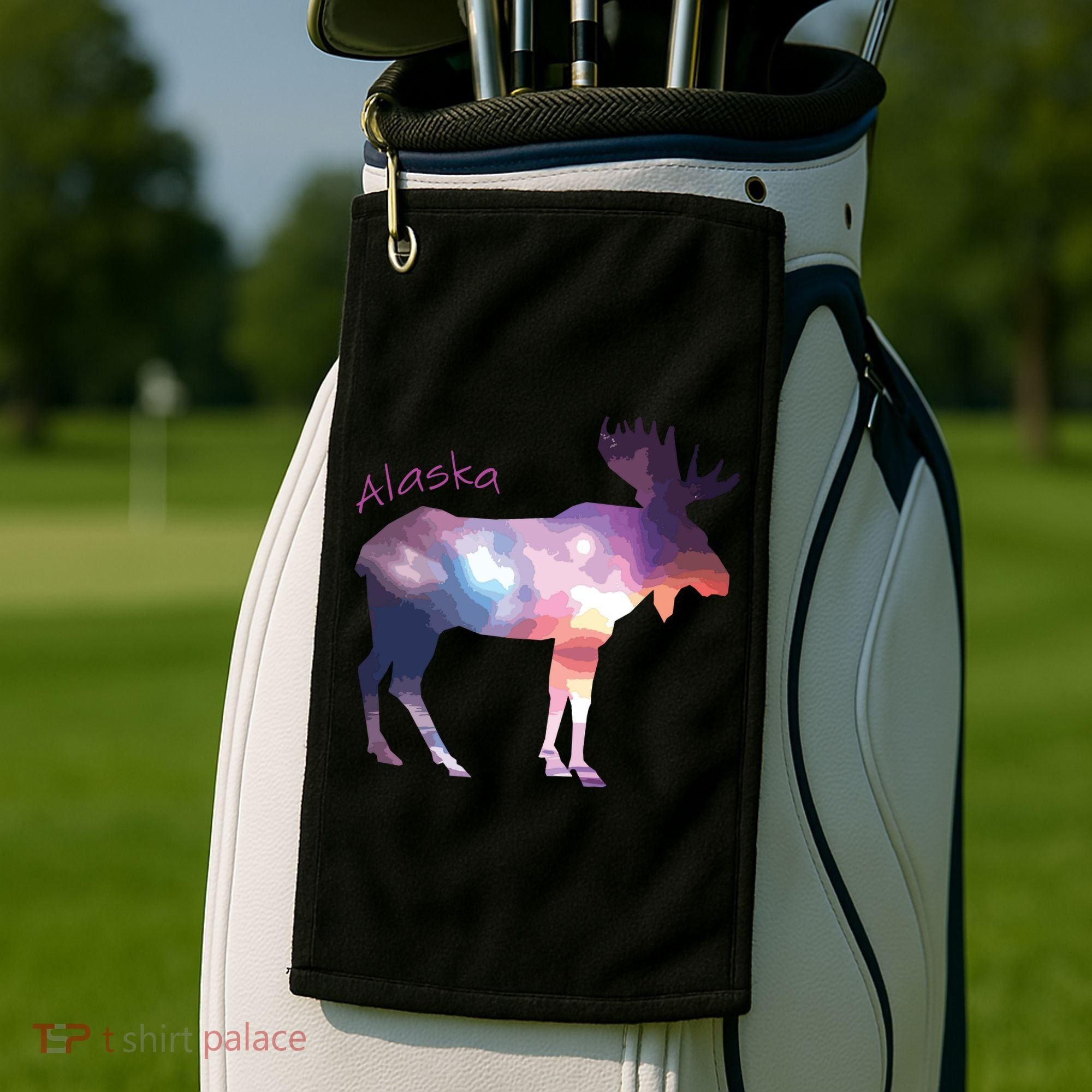 Alaska Moose Within The Borealis And The Polar Sky Golf Towel