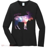 Alaska Moose Within The Borealis And The Polar Sky Women's Long Sleeve Shirt thumb 0