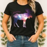 Alaska Moose Within The Borealis And The Polar Sky Women's T-Shirt thumb 2