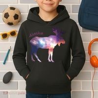 Alaska Moose Within The Borealis And The Polar Sky Kids Hoodie thumb 2