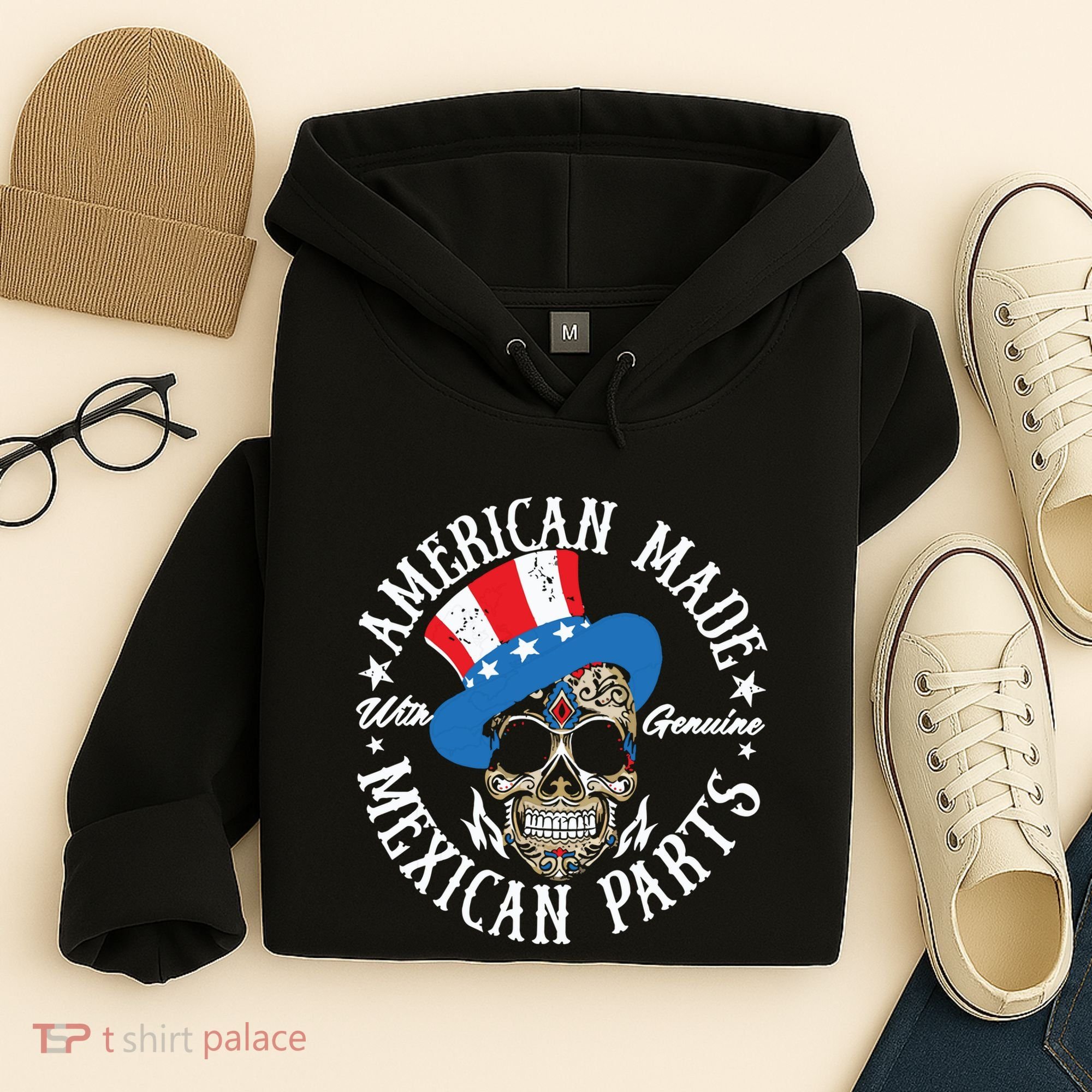 American Made With Genuine Mexican Parts Skull Hoodie