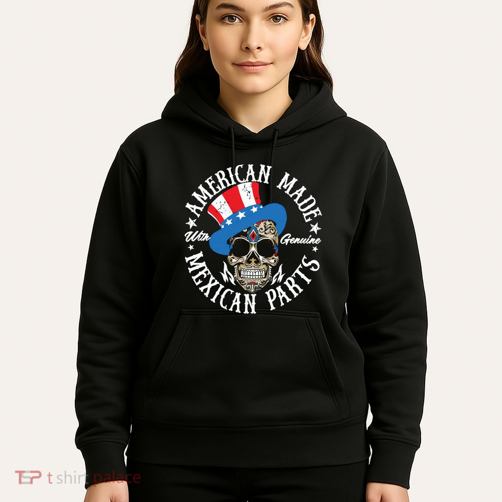 American Made With Genuine Mexican Parts Skull Hoodie