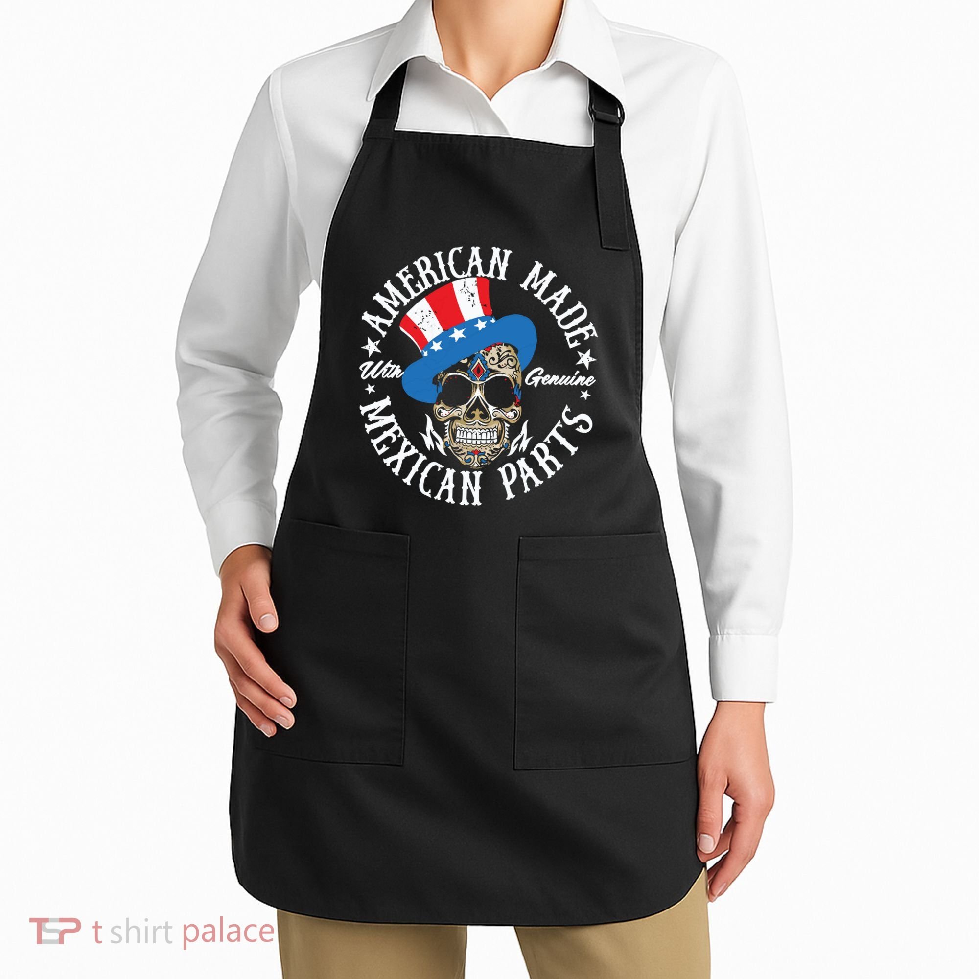 American Made With Genuine Mexican Parts Skull Apron