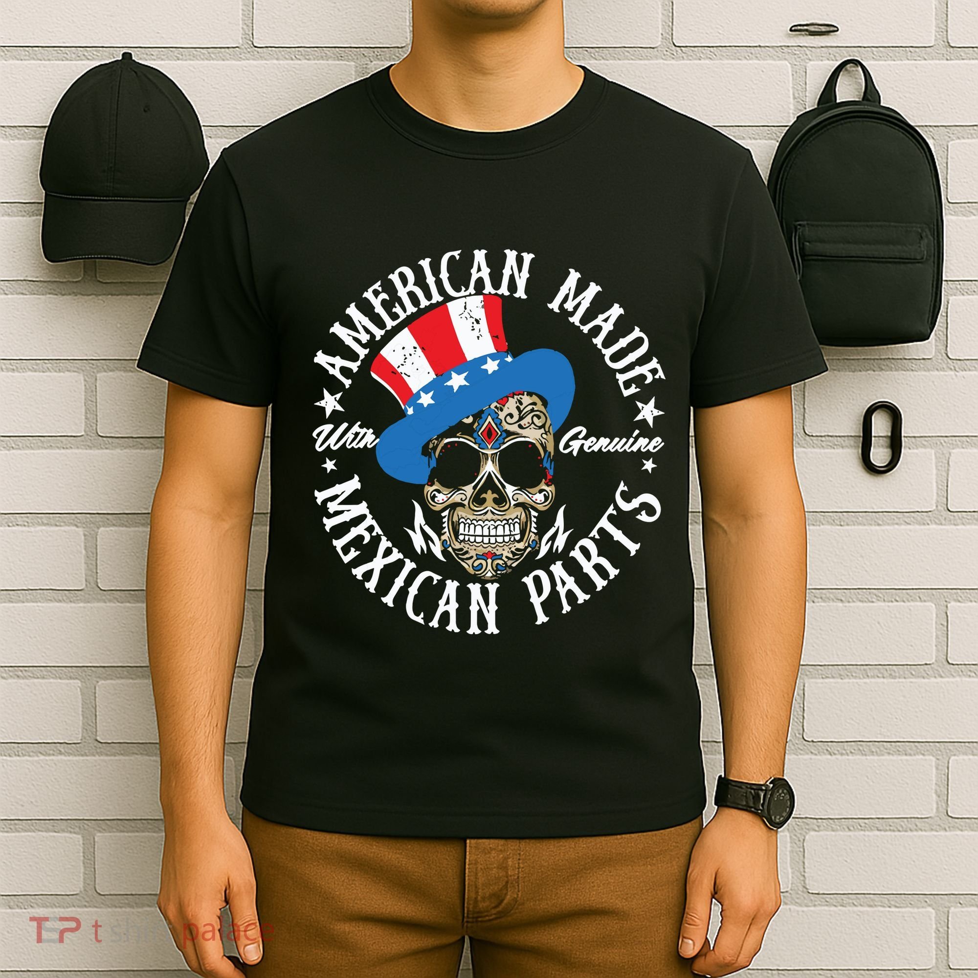 American Made With Genuine Mexican Parts Skull T-Shirt