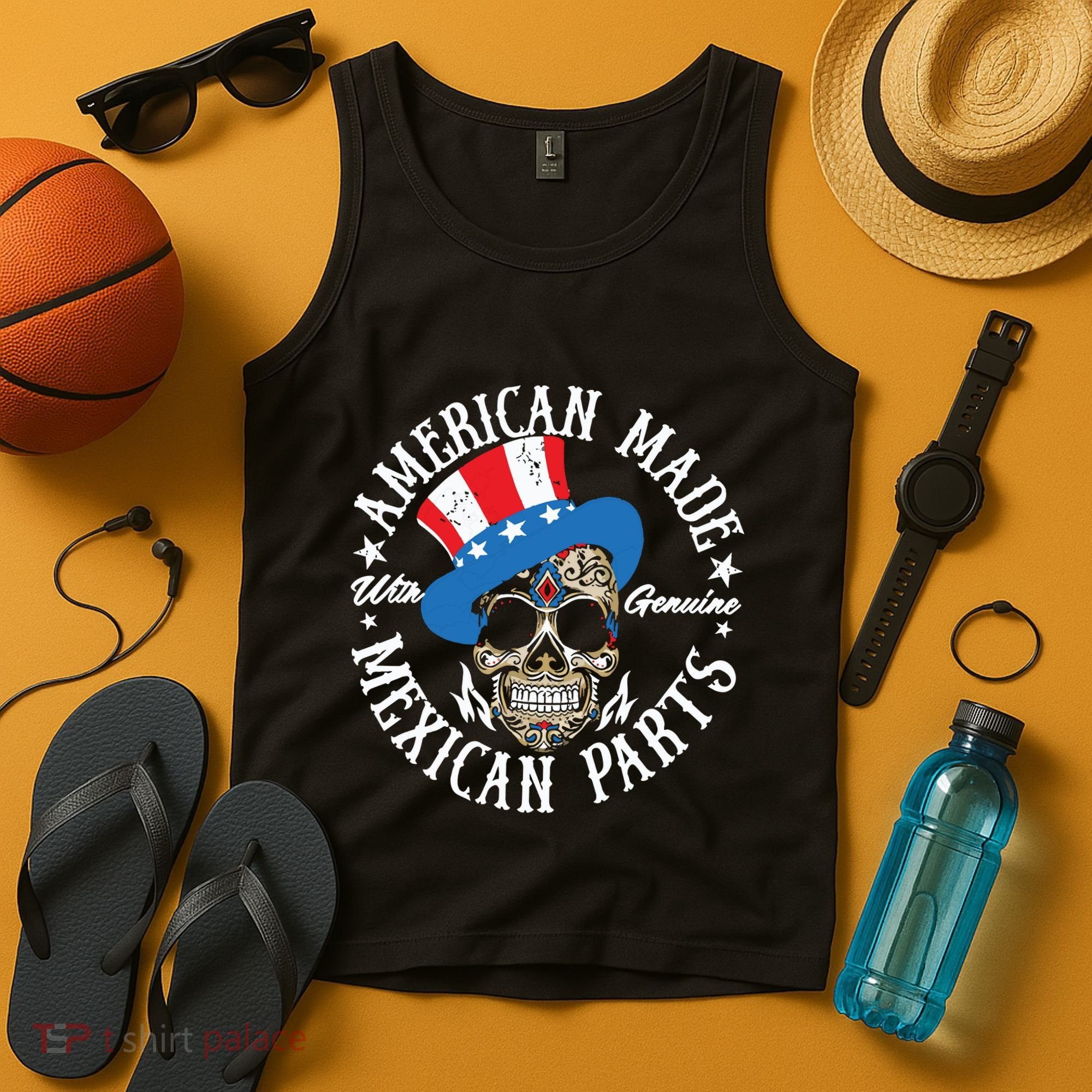 American Made With Genuine Mexican Parts Skull Tank Top