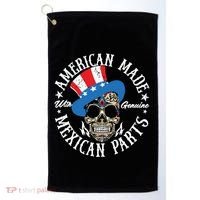 American Made With Genuine Mexican Parts Skull Golf Towel thumb 0