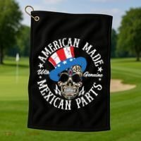 American Made With Genuine Mexican Parts Skull Golf Towel thumb 1