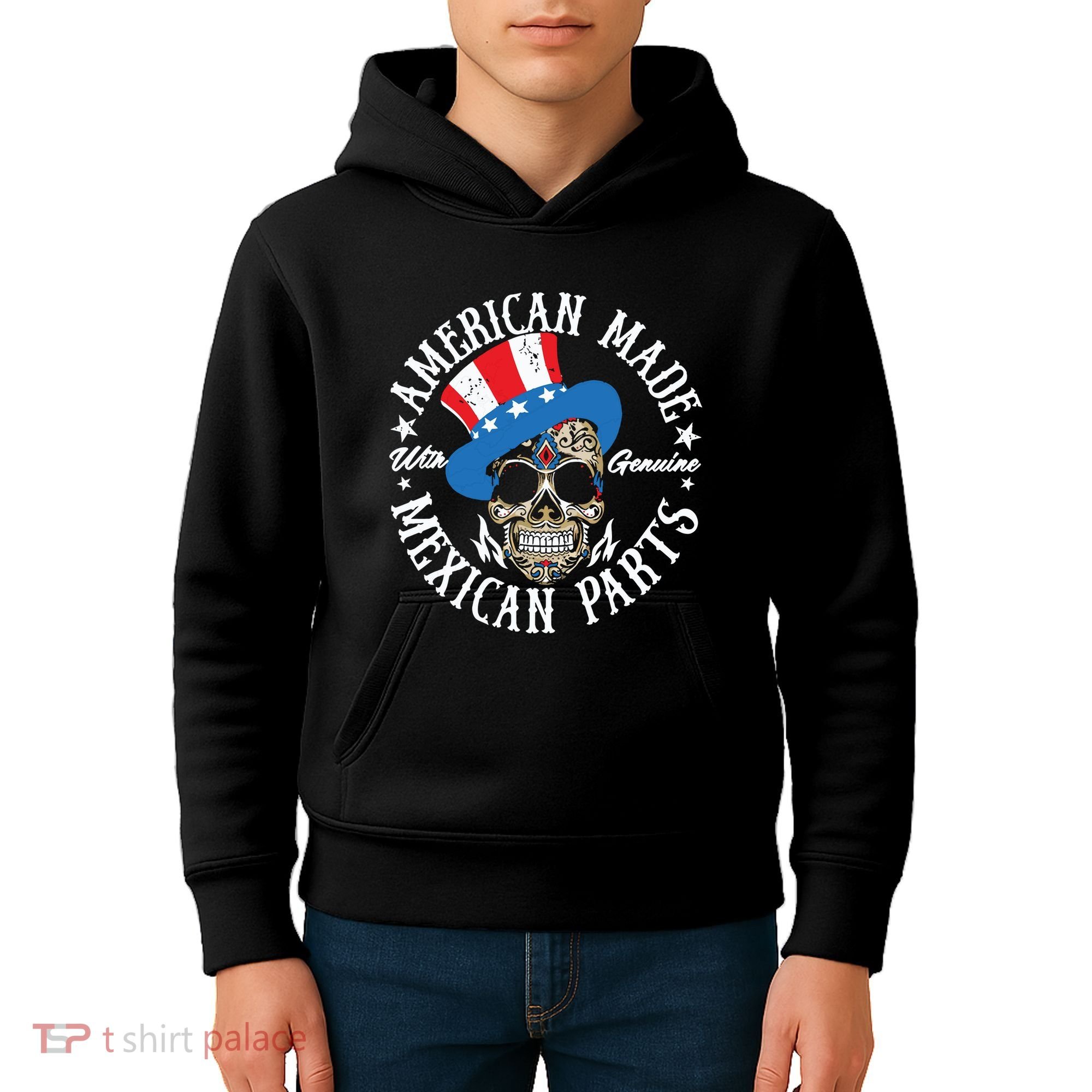 American Made With Genuine Mexican Parts Skull Kids Hoodie