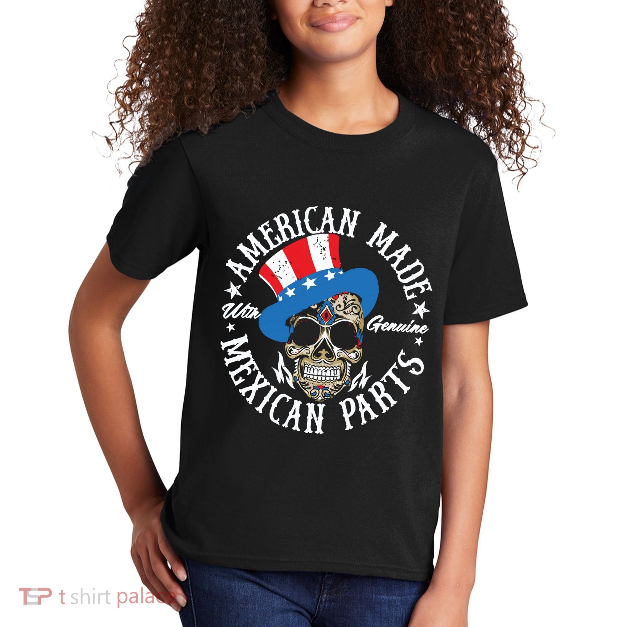 American Made With Genuine Mexican Parts Skull Kids T-Shirt