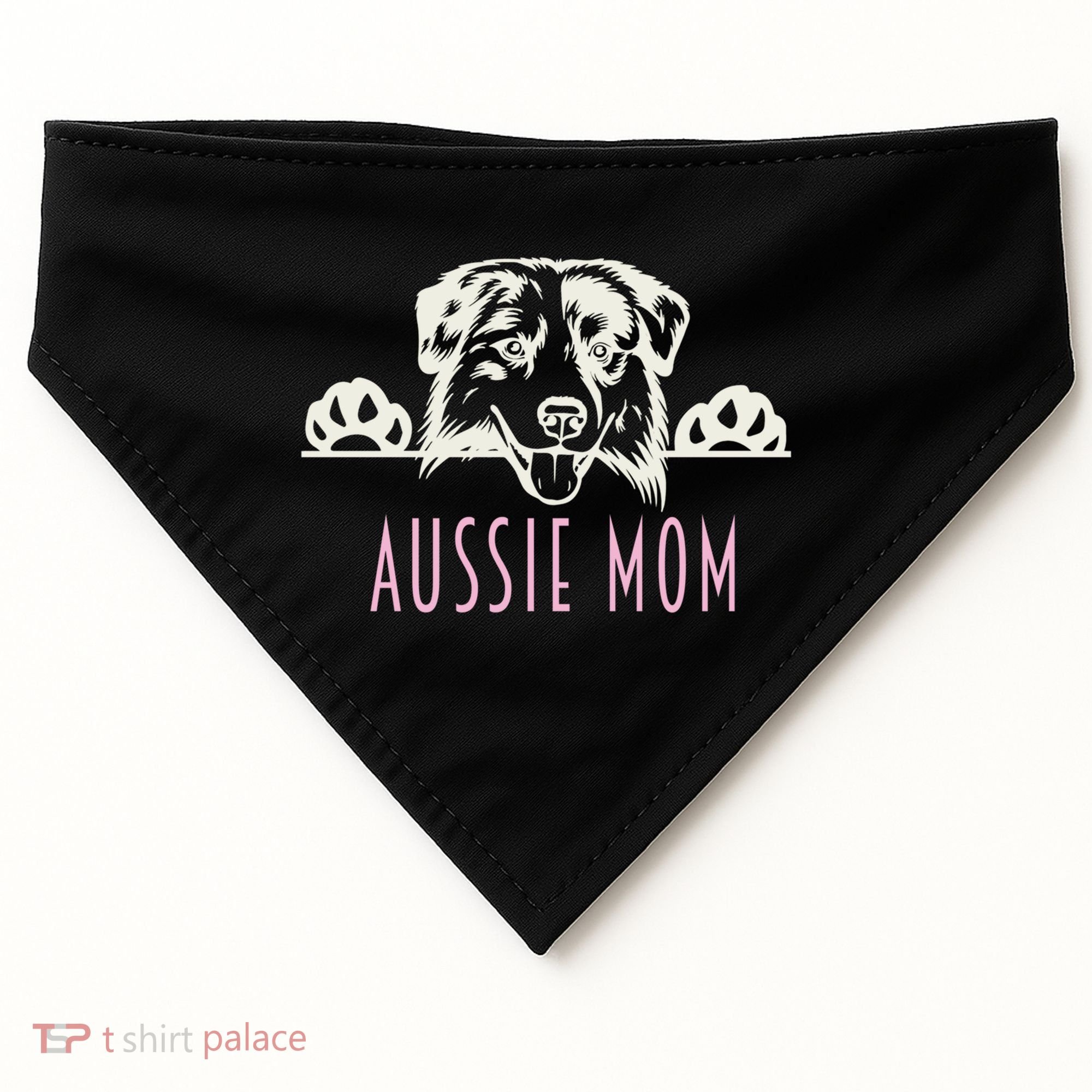 Aussie Mom With Australian Shepherd Dog Funny Gift USA-Made Doggie Bandana