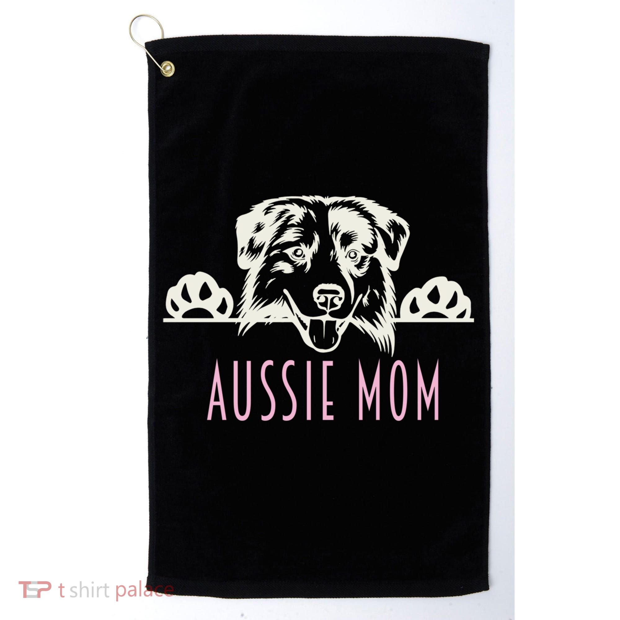 Aussie Mom With Australian Shepherd Dog Funny Gift Golf Towel