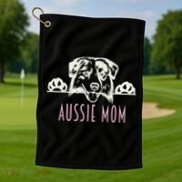 Aussie Mom With Australian Shepherd Dog Funny Gift Golf Towel thumb 1
