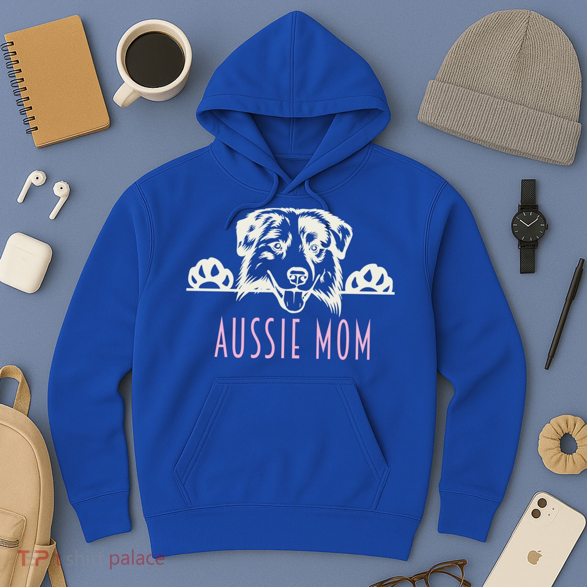 Aussie Mom With Australian Shepherd Dog Funny Gift Hoodie