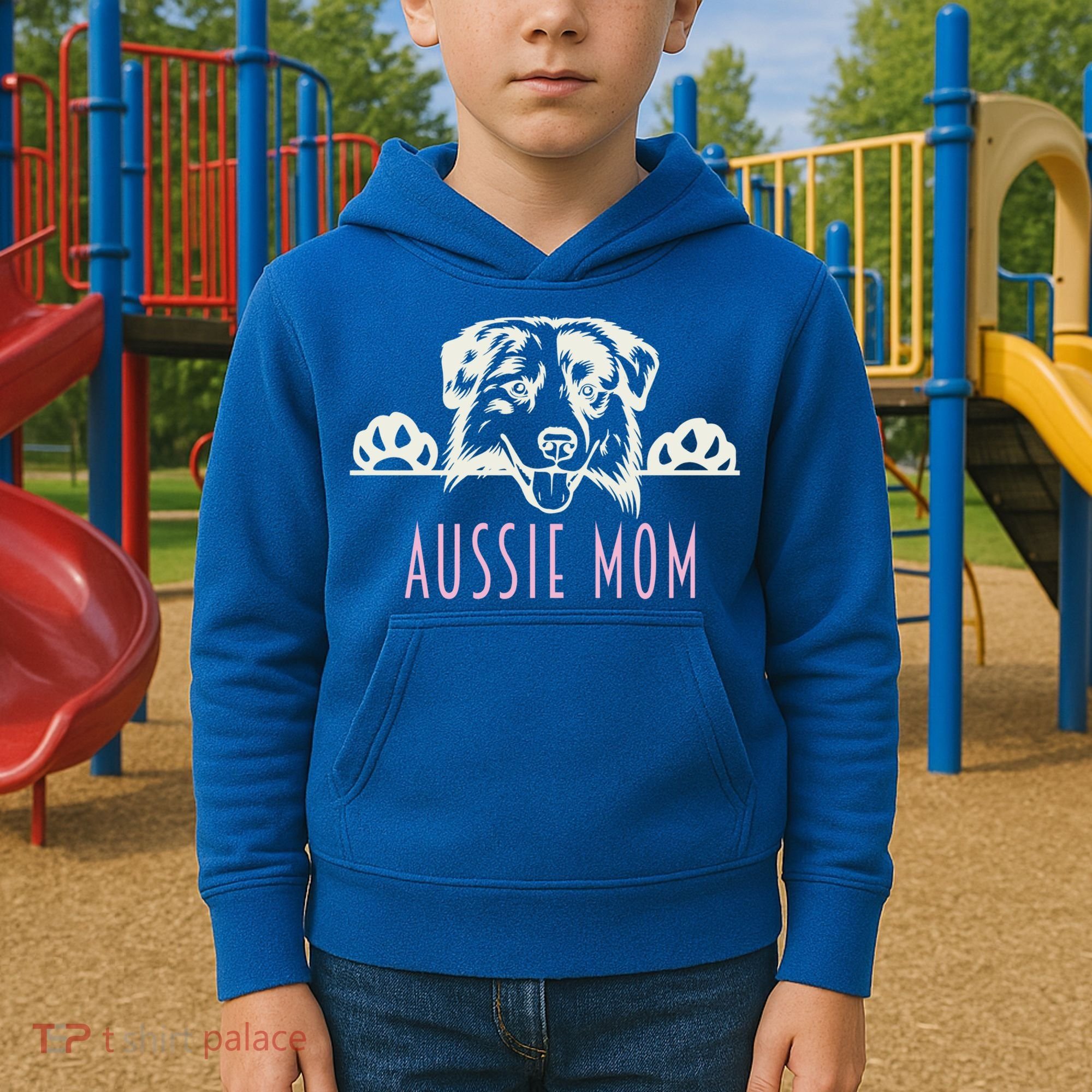 Aussie Mom With Australian Shepherd Dog Funny Gift Kids Hoodie