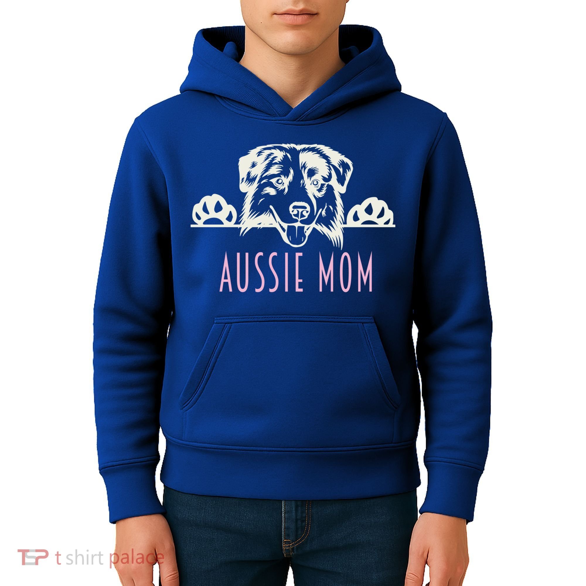 Aussie Mom With Australian Shepherd Dog Funny Gift Kids Hoodie