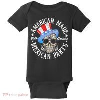 American Made With Genuine Mexican Parts Skull Baby Bodysuit thumb 0