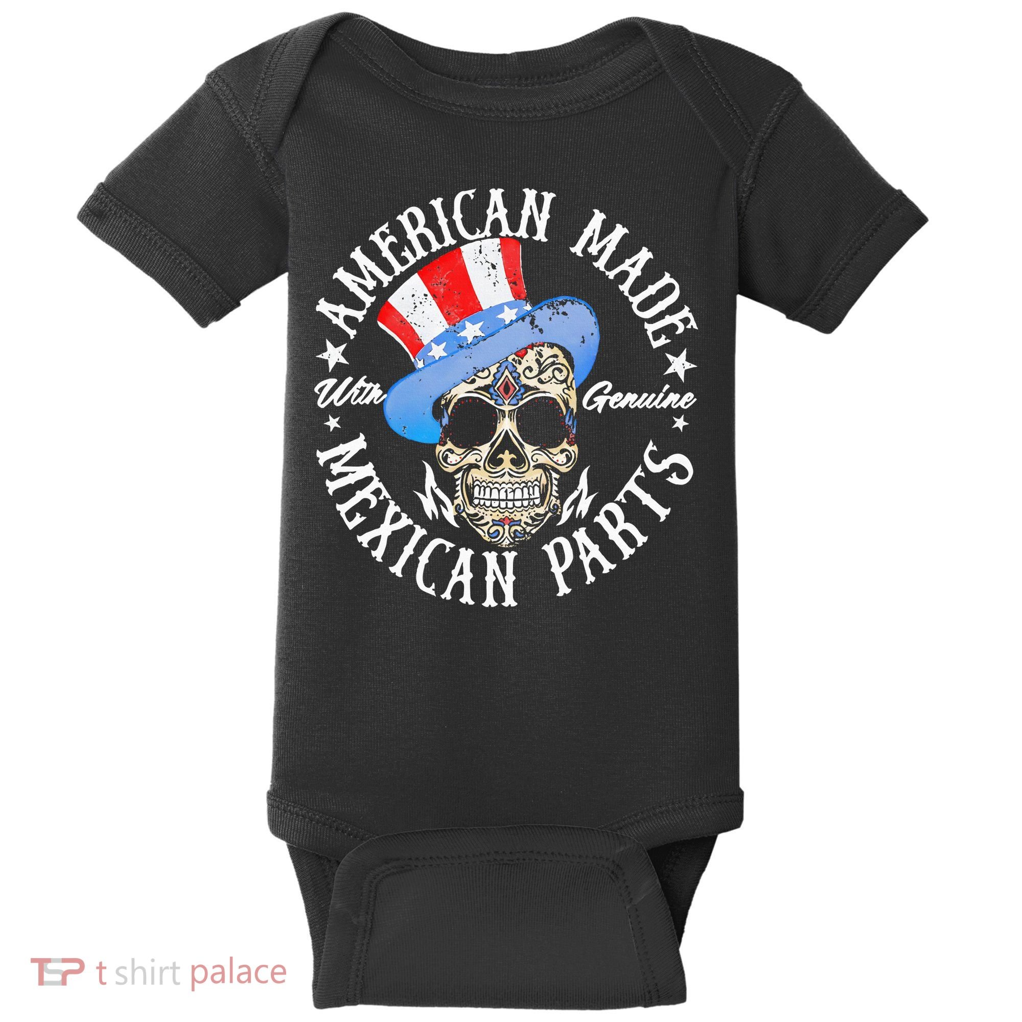 American Made With Genuine Mexican Parts Skull Baby Bodysuit