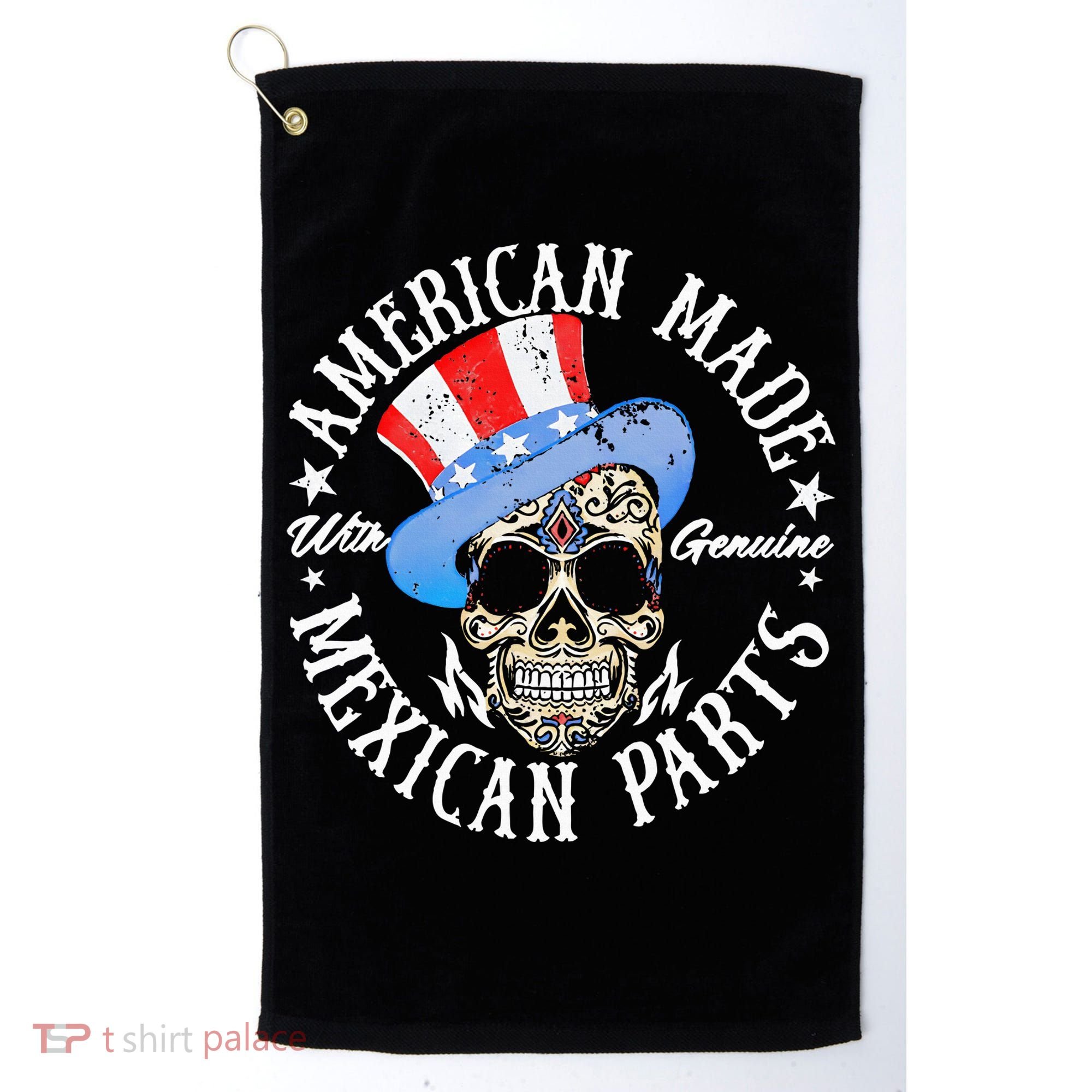American Made With Genuine Mexican Parts Skull Golf Towel
