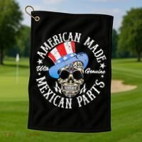 American Made With Genuine Mexican Parts Skull Golf Towel thumb 1