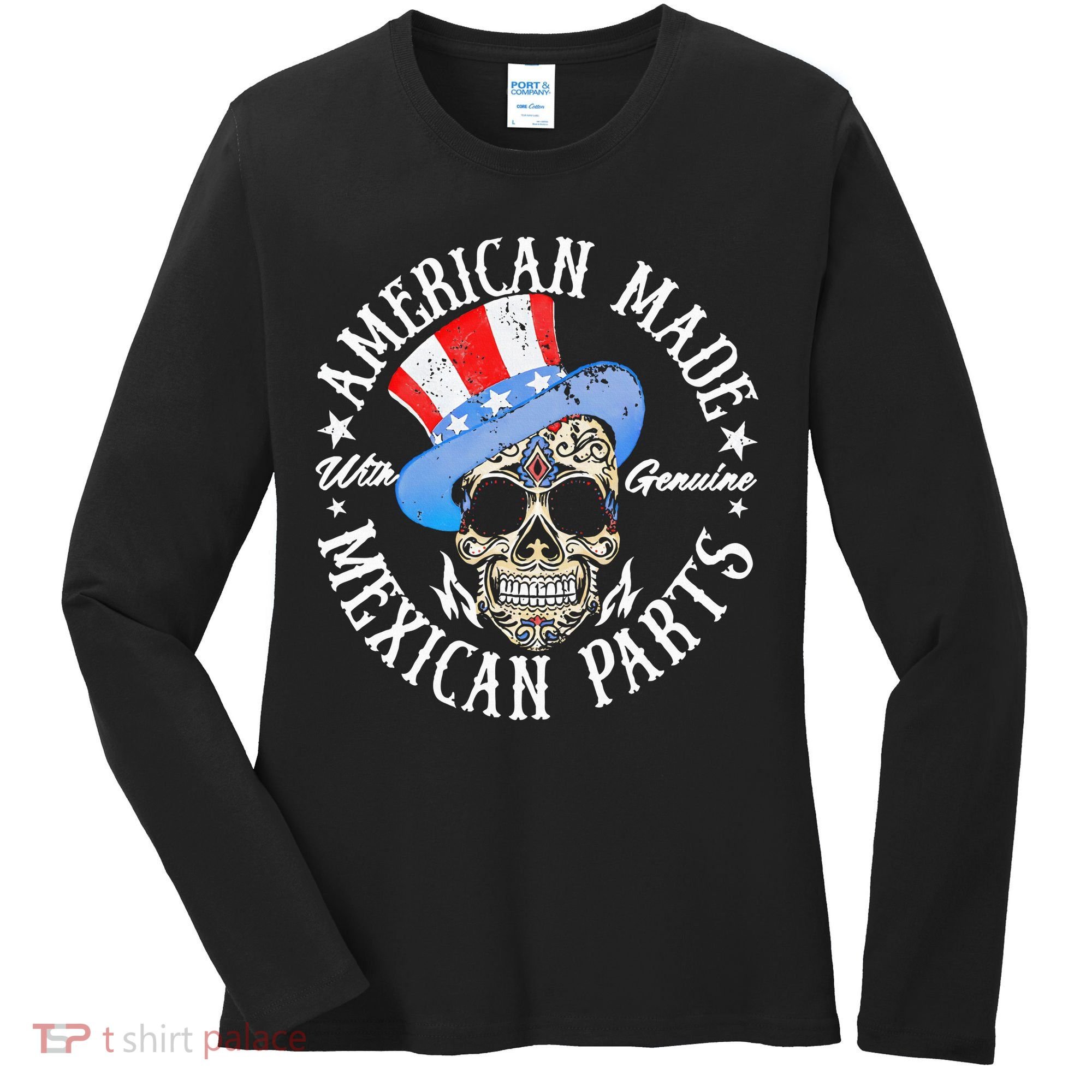 American Made With Genuine Mexican Parts Skull Women's Long Sleeve Shirt
