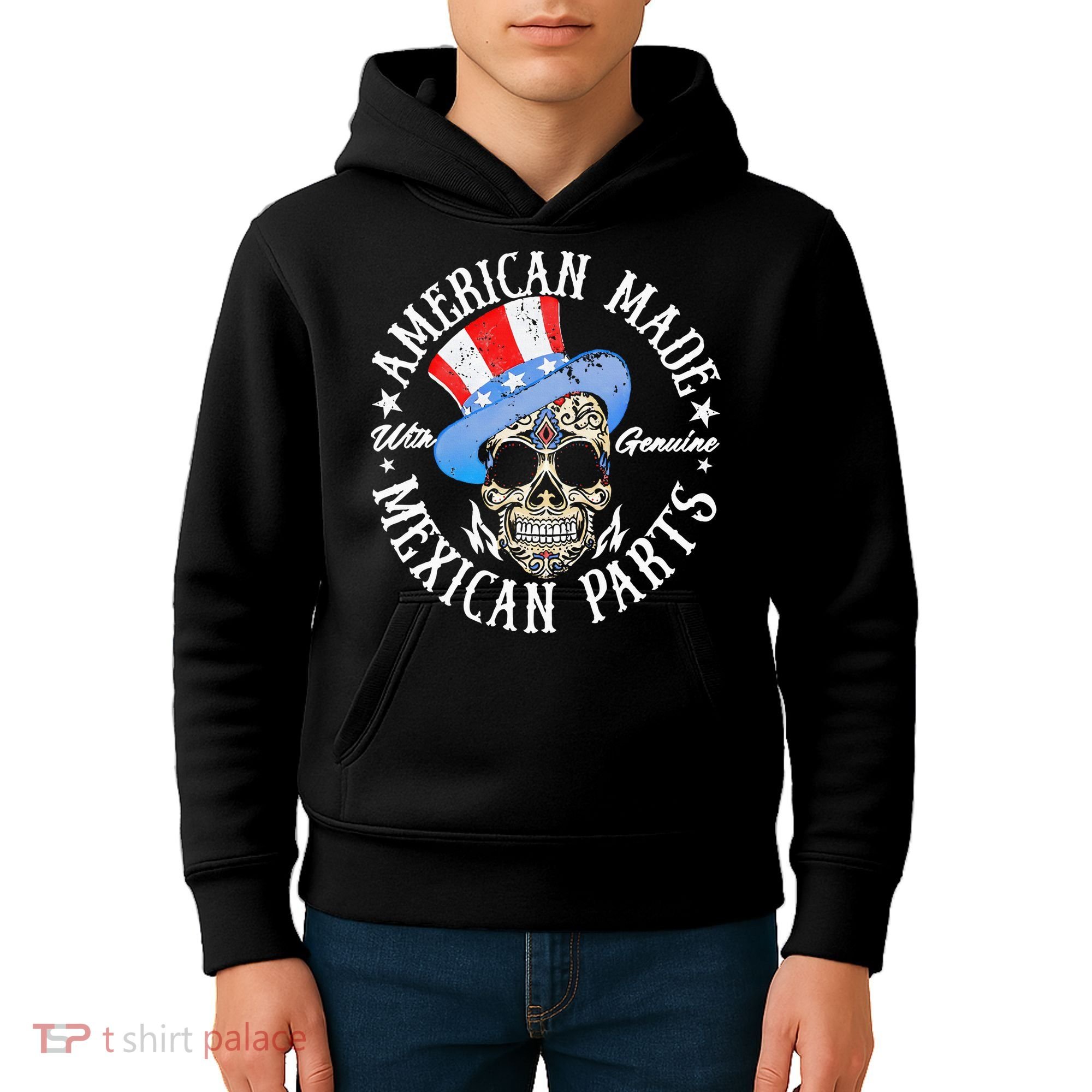 American Made With Genuine Mexican Parts Skull Kids Hoodie
