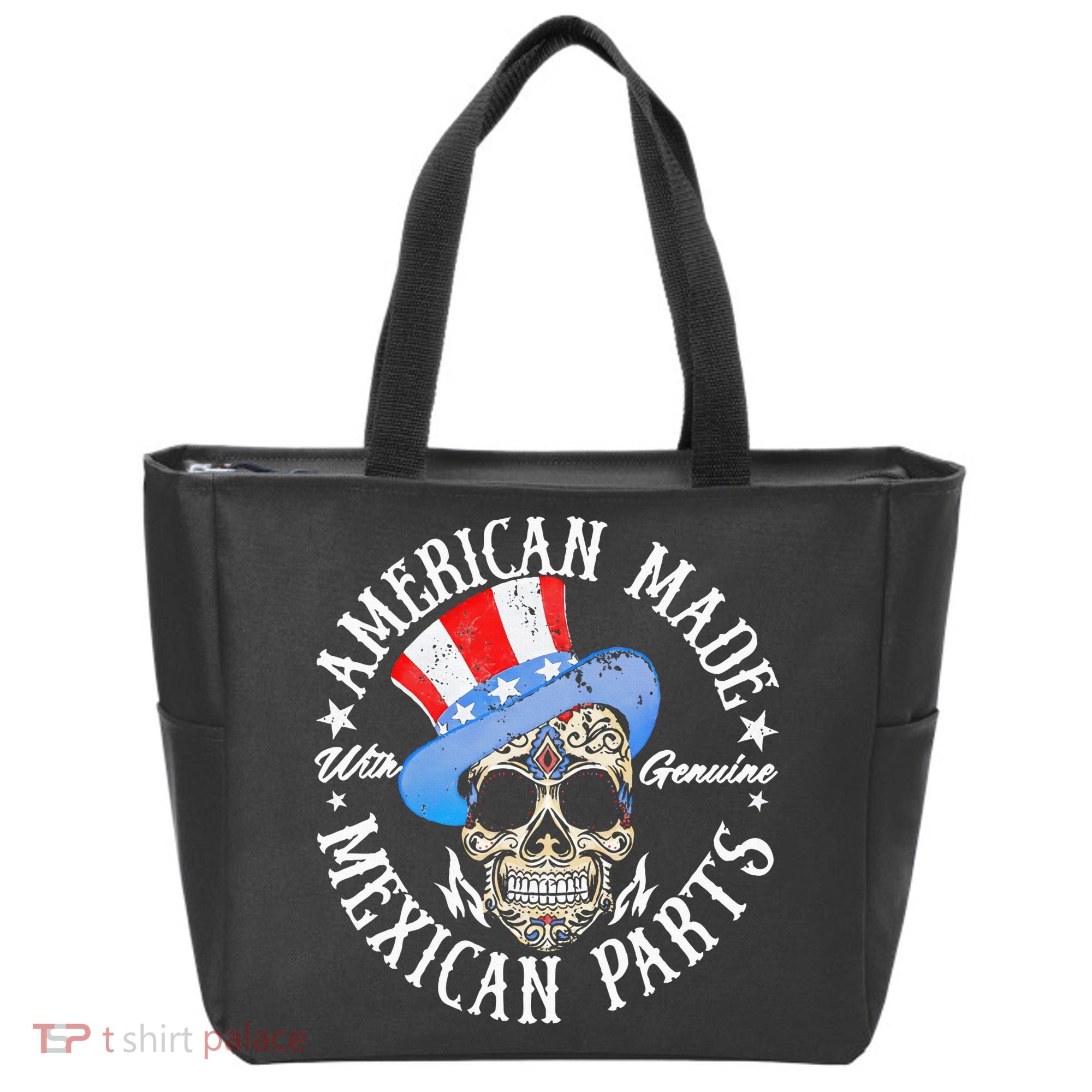 American Made With Genuine Mexican Parts Skull Tote Bag