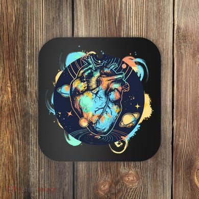 Anatomic Heart Among Galaxies and Planets Coaster